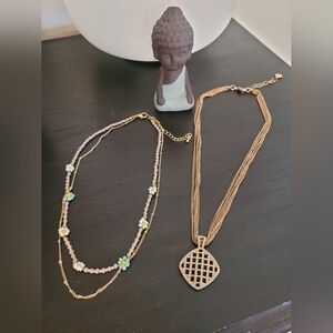 Gold and Pink Layered Necklace Set